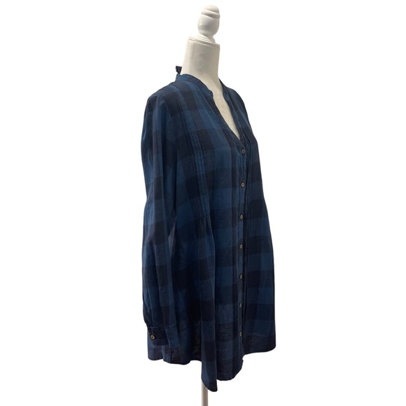 Yuvita Linen Shirt Dress Size L Gingham Roll Tab Sleeves Pintuck Details - Picture 3 of 7